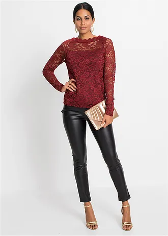 Kanten longsleeve • robijnrood • bonprix online shop