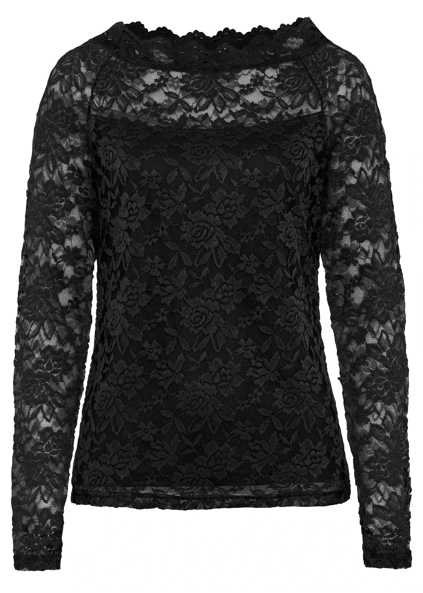 Kanten longsleeve • zwart • bonprix online shop