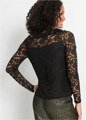 Kanten longsleeve • zwart • bonprix online shop