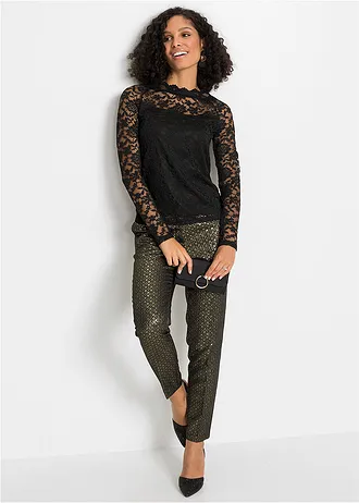 T-shirt manches longues en dentelle, Couleur: noir