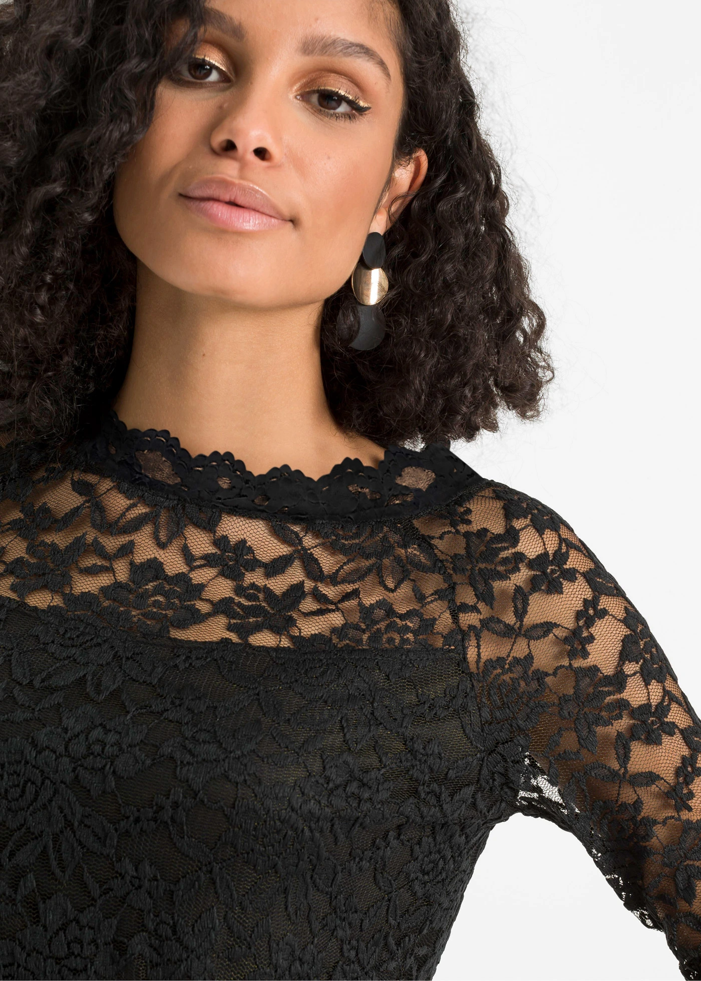 Krajkové tričko s dlouhým rukávem • černá • bonprix obchod