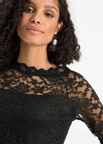 Krajkové tričko s dlouhým rukávem • černá • bonprix obchod