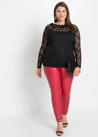 Kanten shirt met lange mouwen, Kleur: zwart