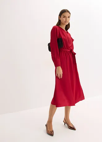 Rochie midi din satin lucios, culoare: roșu chili