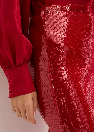 Midi sukně s pajetkami • červená čili • bonprix obchod