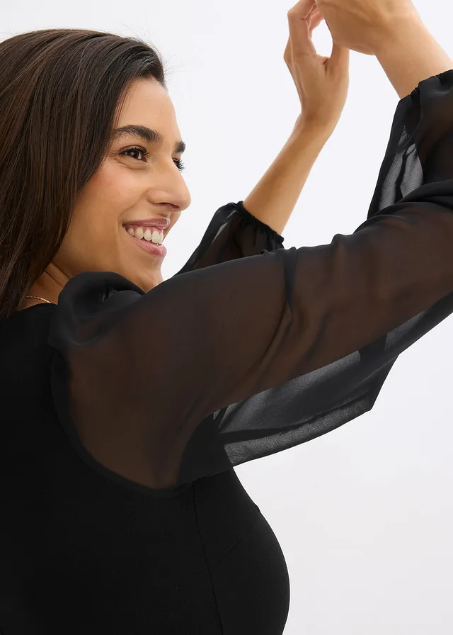 Rochie maxi cu aplicații cu ștrasuri • negru • magazin bonprix