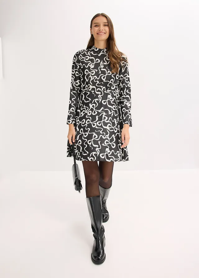 Rochie midi din amestec fluid cu viscoză negru