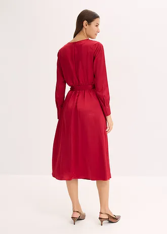 Rochie midi din satin lucios, culoare: roșu chili