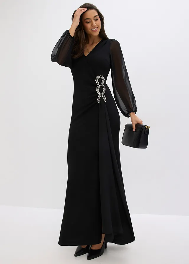Robe longue avec application strass, Couleur: noir