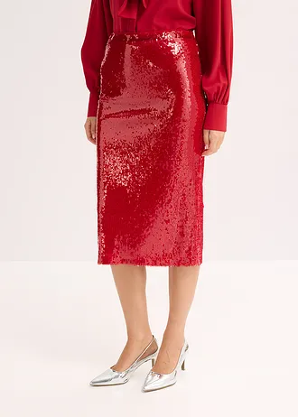 Midirok met pailletten, Kleur: chilirood