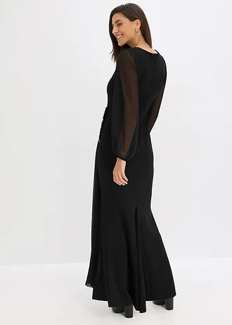 Maxi jurk met strass applicatie, Kleur: zwart