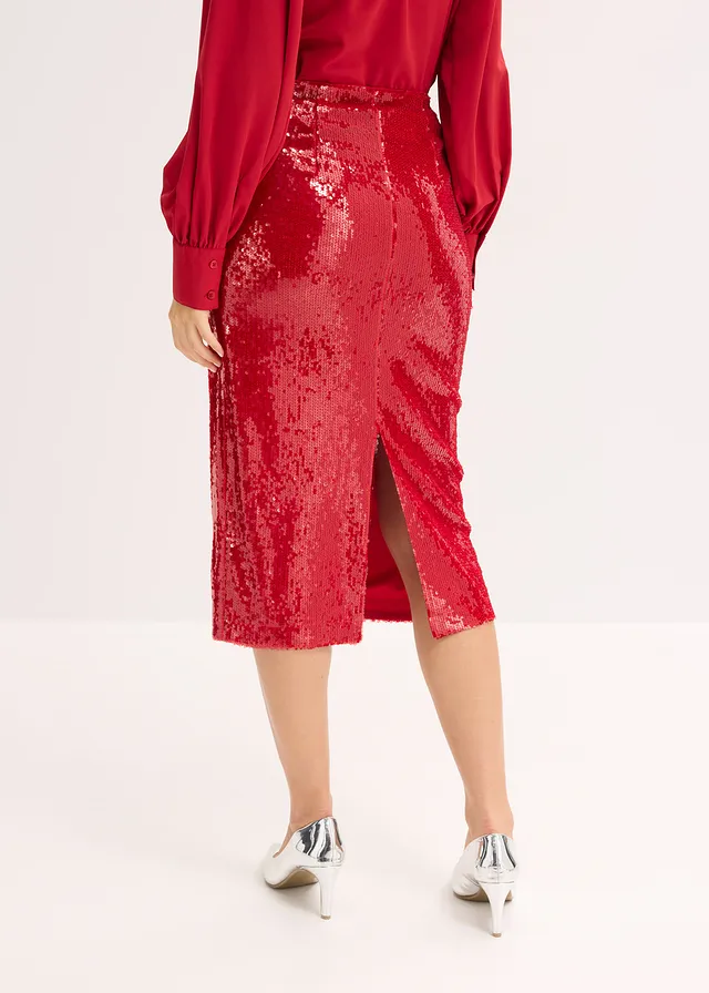 Midirok met pailletten, Kleur: chilirood