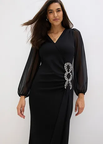 Rochie maxi cu aplicații cu ștrasuri • negru • magazin bonprix