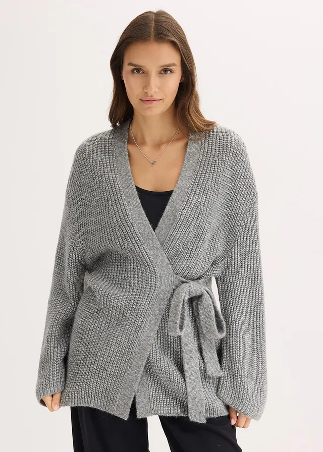 Gilet cache-cœur oversize, Couleur: gris chiné