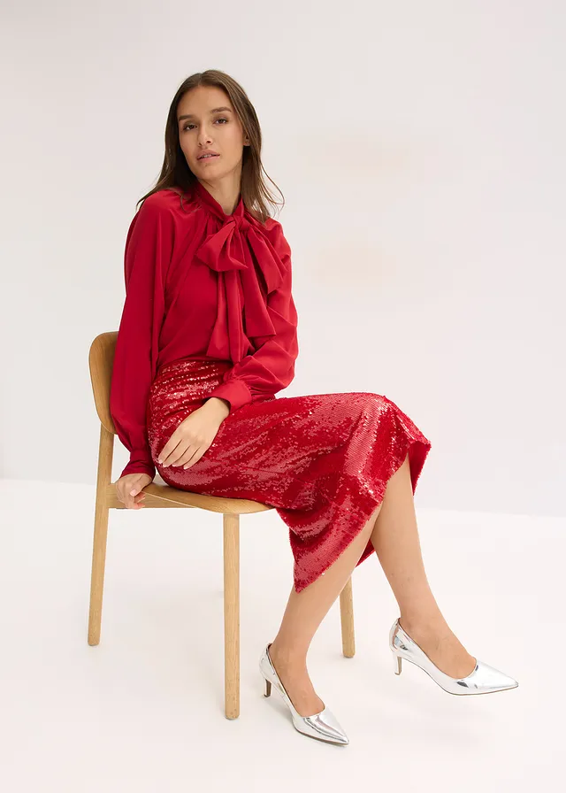 Midirok met pailletten, Kleur: chilirood