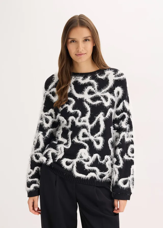 Pull doux en jacquard, viscose mélangée • noir-écru nœuds • product-page.page-title-suffix
