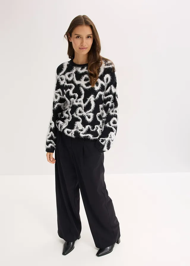 Pull doux en jacquard, viscose mélangée • noir-écru nœuds • product-page.page-title-suffix