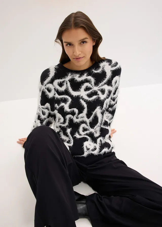 Pull doux en jacquard, viscose mélangée • noir-écru nœuds • product-page.page-title-suffix