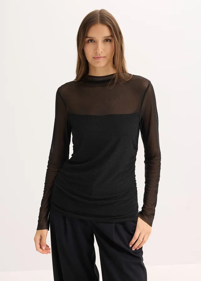 T-shirt manches longues en mesh délicat • noir • product-page.page-title-suffix