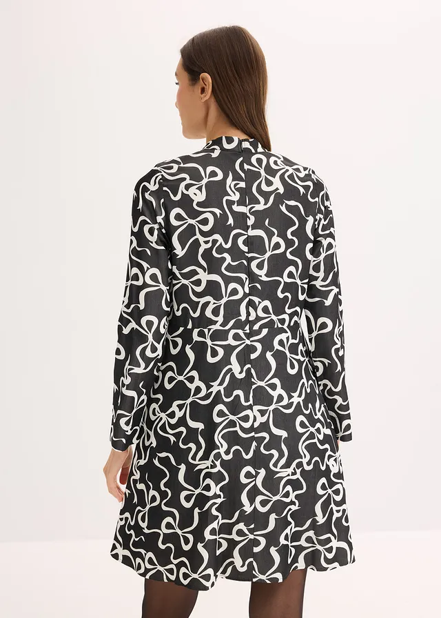 Midi jurk in een soepele viscosemix • zwart-wit grafisch • product-page.page-title-suffix