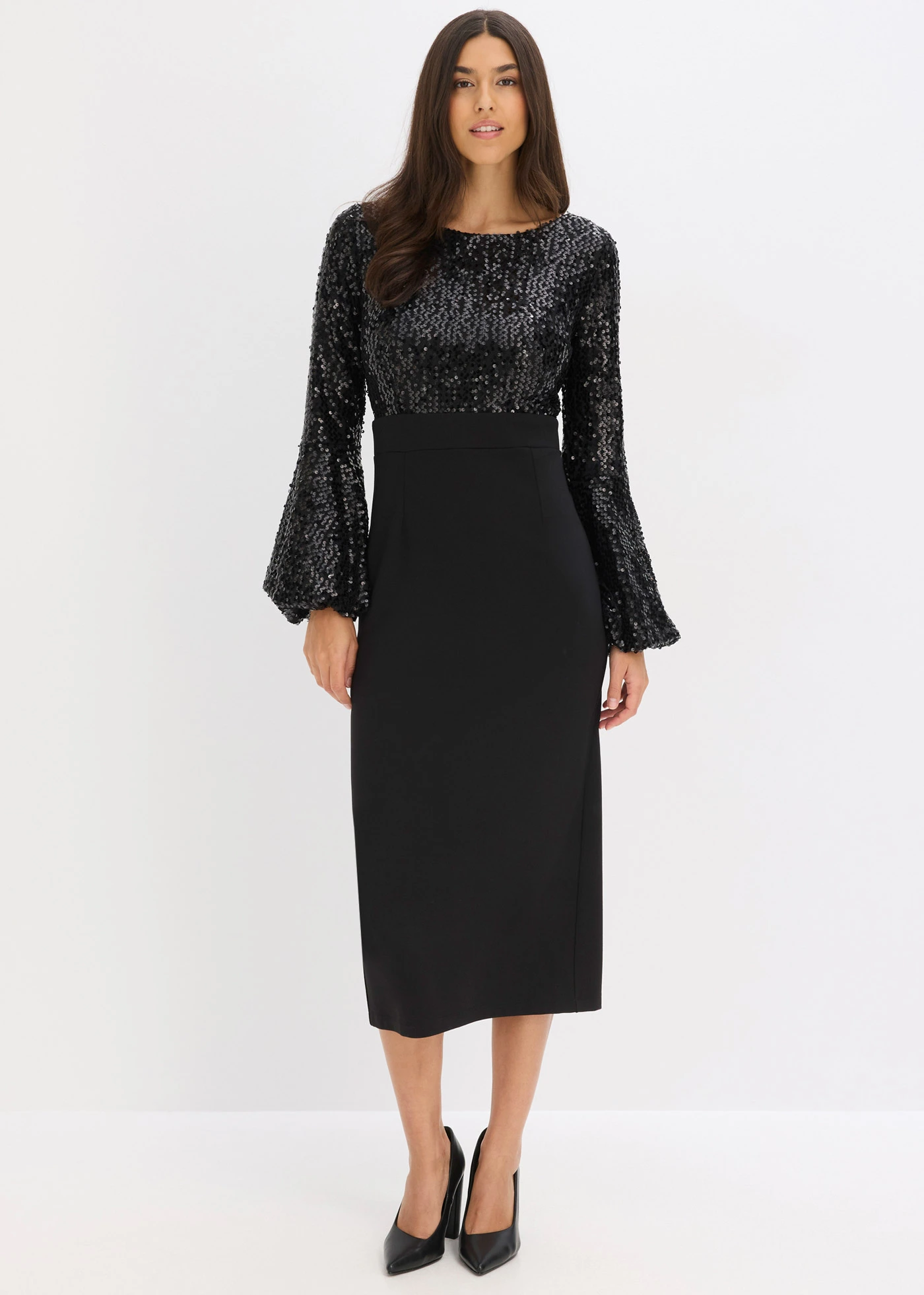 Rochie midi cu paiete • negru • magazin bonprix