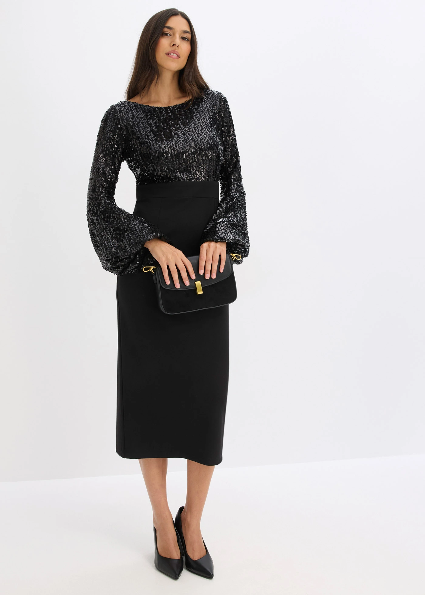 Robe midi à sequins • noir • Boutique bonprix