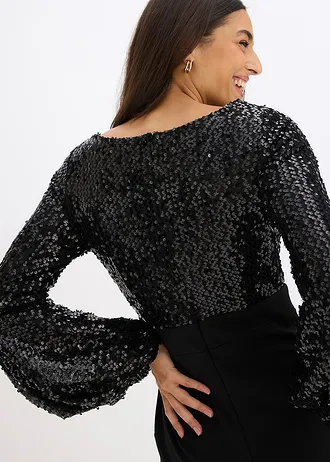 Robe midi à sequins • noir • Boutique bonprix