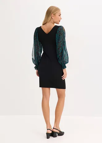 Přiléhavé minišaty s prostřihy na rukávech • černo-zelená s leopardím potiskem • bonprix obchod