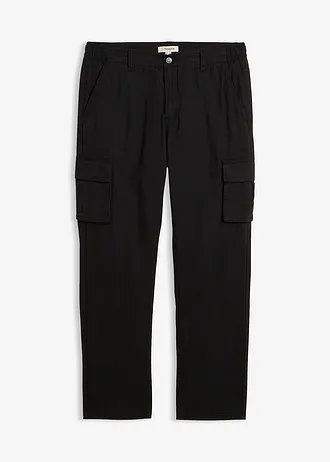 Pantalon cargo et loose à doublure chaude en flanelle et taille élastiquée, droit • noir • Boutique bonprix
