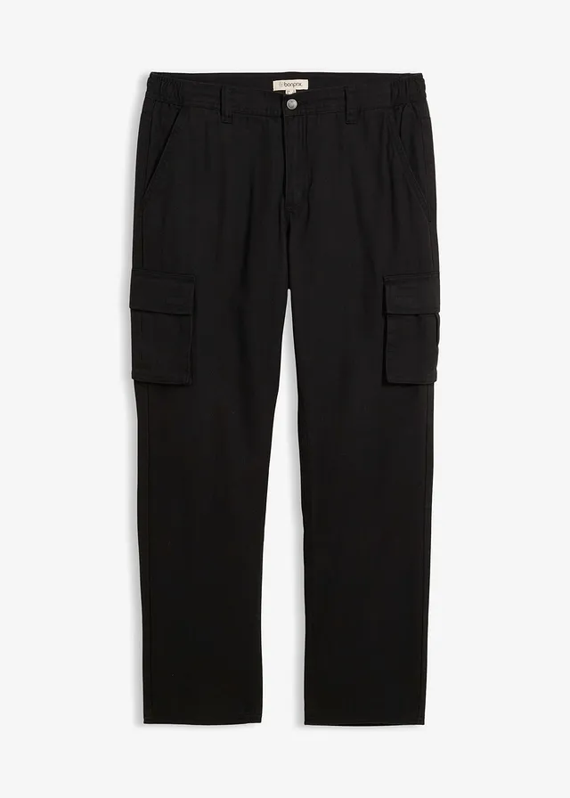 Relaxed fit thermo cargo broek met comfortband en voering van flanel, straight, Kleur: zwart