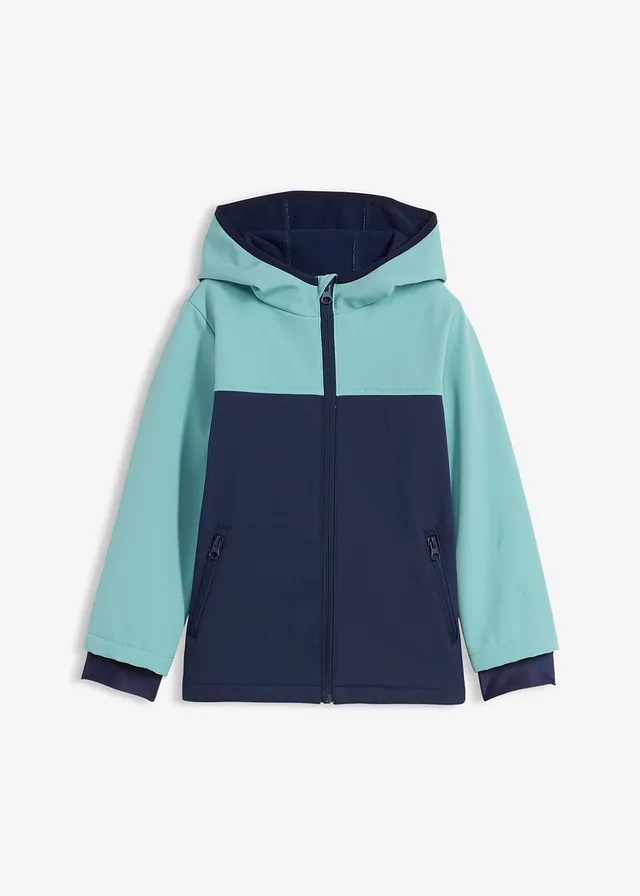 Waterafstotende thermische softshelljas, Kleur: donkerblauw/lichtturkoois