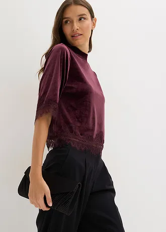 Bluză din catifea cu dantelă • roşu vineriu • magazin bonprix