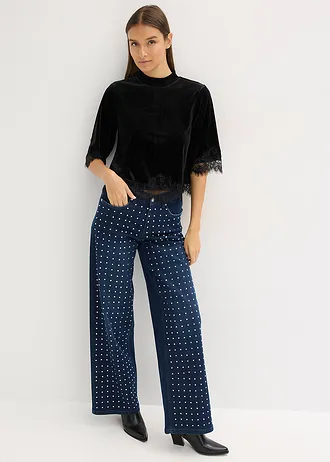 Bluză din catifea cu dantelă • negru • magazin bonprix