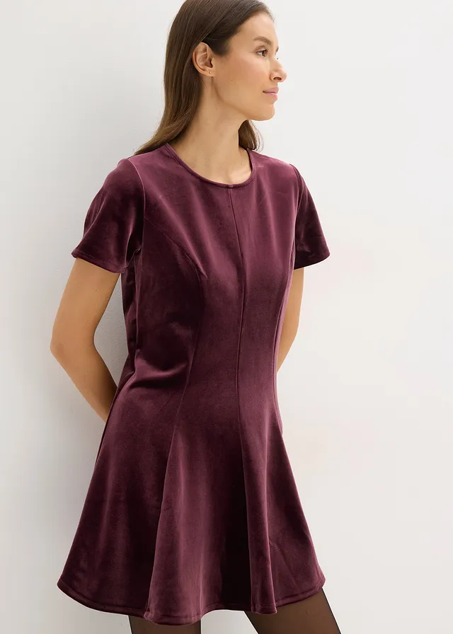Rochie mini din catifea delicată • roșu-vineriu • magazin bonprix