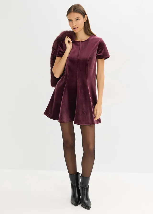 Robe courte en velours doux, Couleur: bordeaux