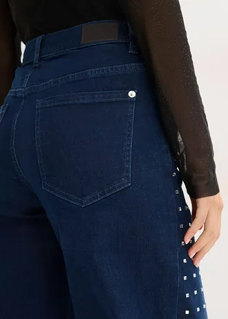 Džínsy Wide-Leg, so štrasom, stredná výška pásu • modrá denim metalízová • obchod bonprix