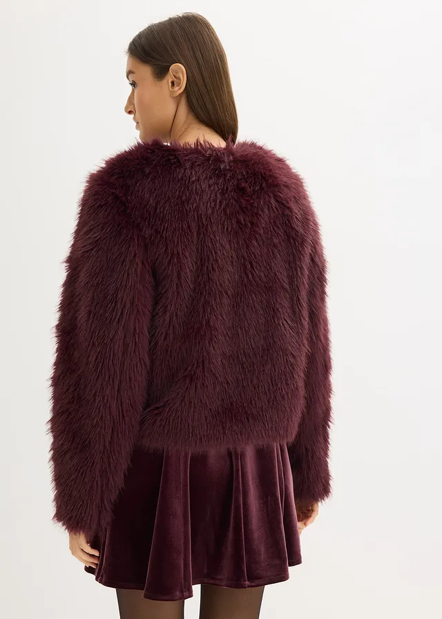 Imitatie bontjas, Kleur: wijnrood