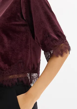 Bluză din catifea cu dantelă • roşu vineriu • magazin bonprix