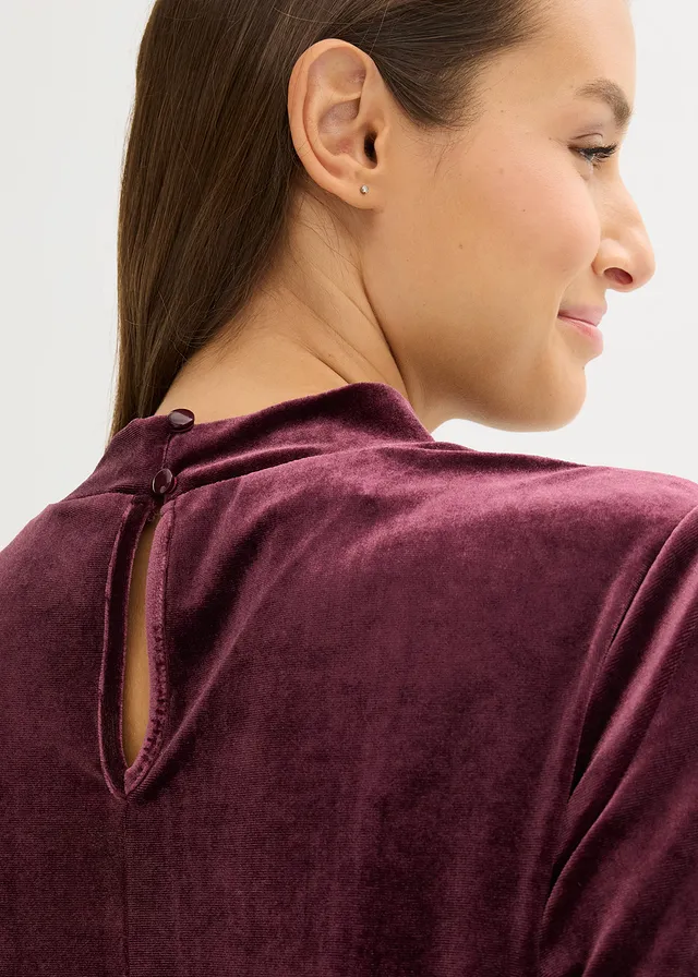 Shirt van fluweel met kant • wijnrood • product-page.page-title-suffix