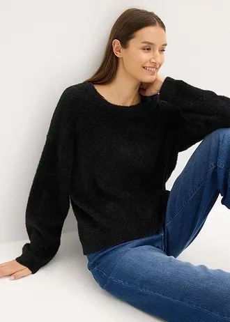 Pulover din tricotaj fin • negru • magazin bonprix