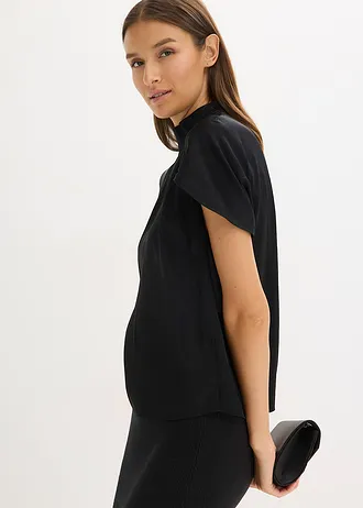 Bluză elegantă, cu mânecă scurtă, din satin lucios • negru • magazin bonprix