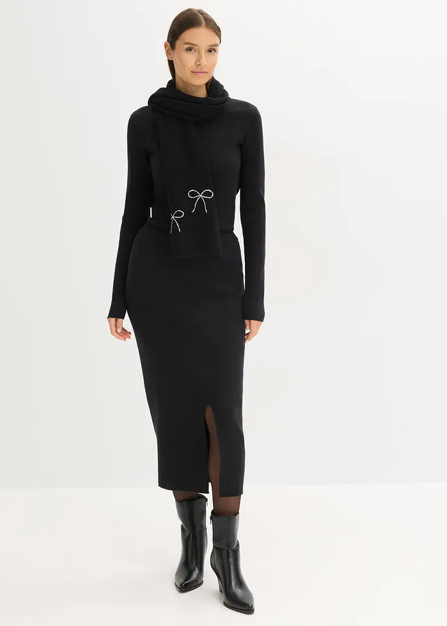 Kokerrok  in een zachte viscosemix, Kleur: zwart