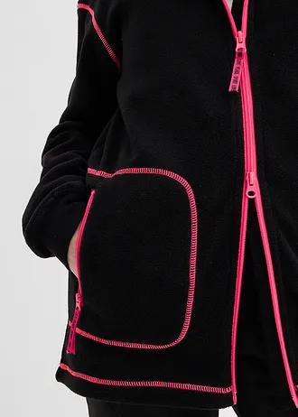 Veste polaire douce à poches zippées • noir-rose fluo • Boutique bonprix