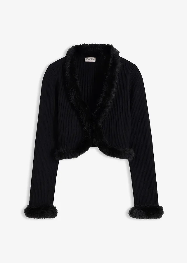 Gilet en maille avec bordures peluche • noir • Boutique bonprix