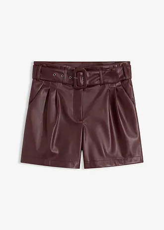 Imitatieleren short met riem, Kleur: wijnrood