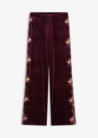 Pantalon large en velours doux avec empiècement dentelle