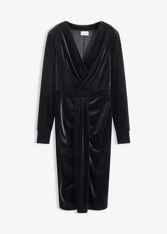 Robe midi en velours fluide, Couleur: noir