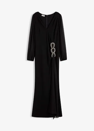 Maxi jurk met strass applicatie, Kleur: zwart