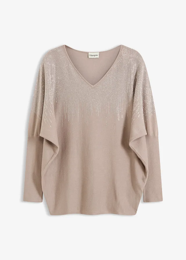 Pull en fine maille avec strass • grès • Boutique bonprix