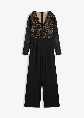 Jersey jumpsuit met kant • zwart • bonprix online shop